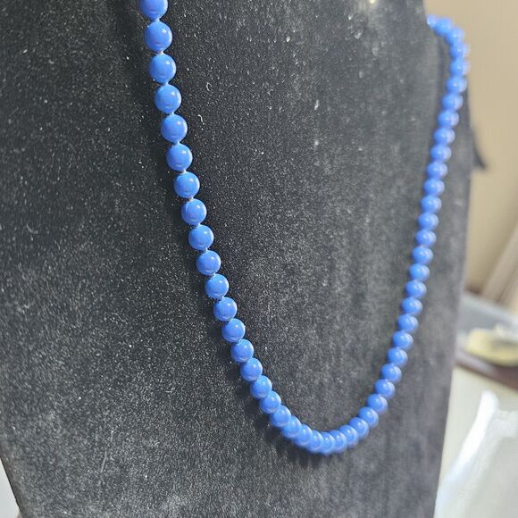 Oops A Daisy Bright Blue Beaded Necklace 18" Spring Ring Clasp - Picture 6 of 12